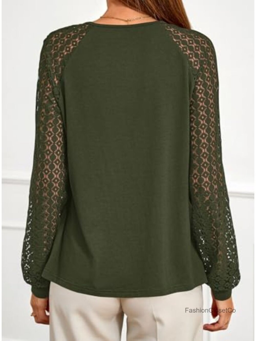Women's Lace Long Sleeve Tunic Top Blouse Scoop Neck Casual - Picture 4 of 6